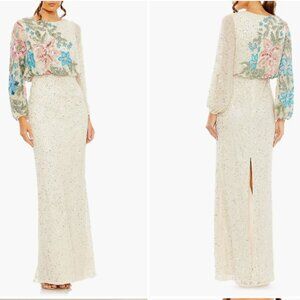 MAC DUGGAL 5615 EMBELLIHSED MULTI FLORAL HIGH NECK NUDE GOWN 14
